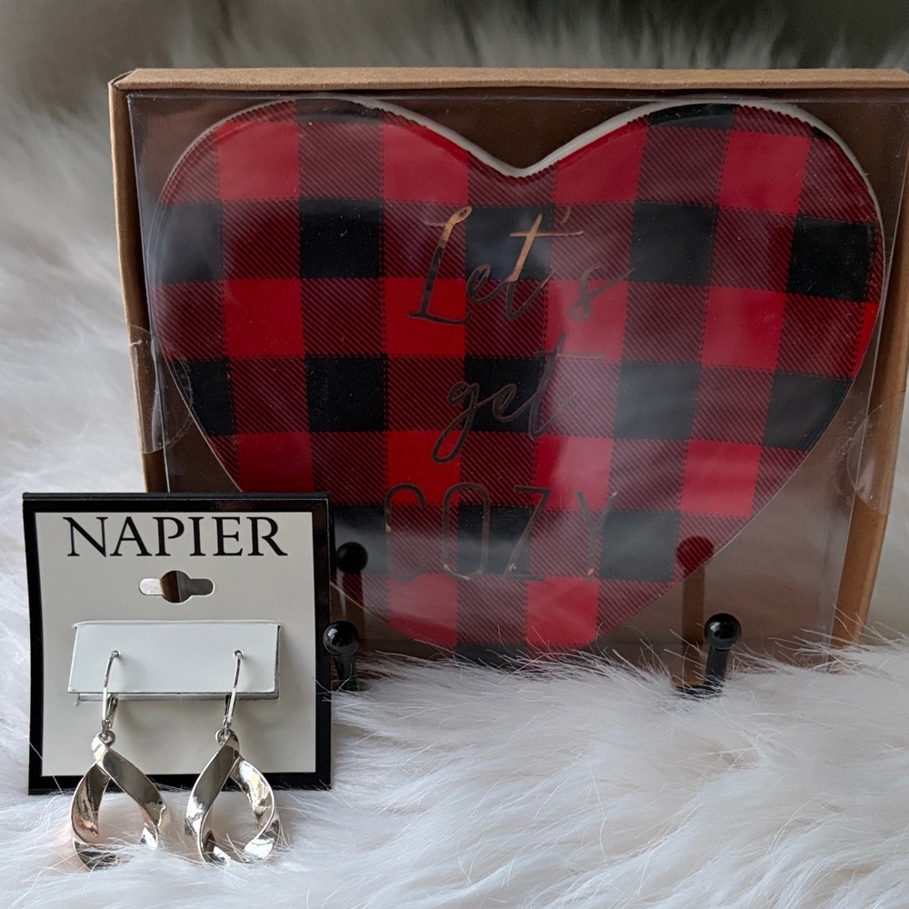 Napier Silver Twisted Drop Earrings/ Lets get Cozy Trinket Dish.